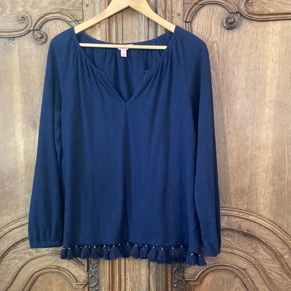 Lilly Pulitzer Navy Long Sleeve with Tassel Hem - Picture 4 of 10